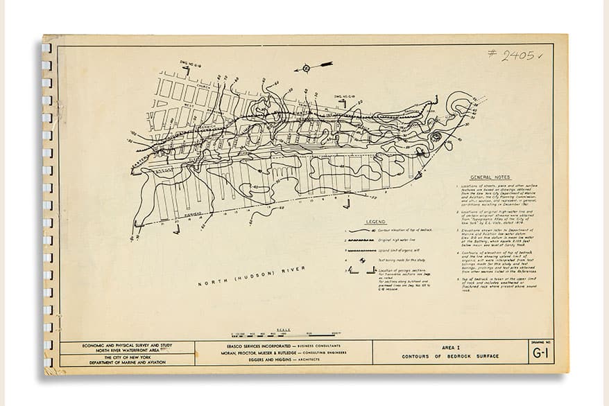 Rock Contour map of Lower Manhattan developed from MRCE project archives