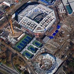 Construction of the USTA Billie Jean King National Tennis Center in Flushing, NY